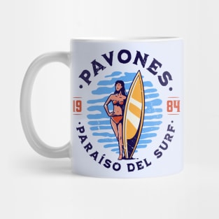 Vintage Pavones, Costa Rica Surfer's Paradise // Retro Surfing 1980s Badge B Mug